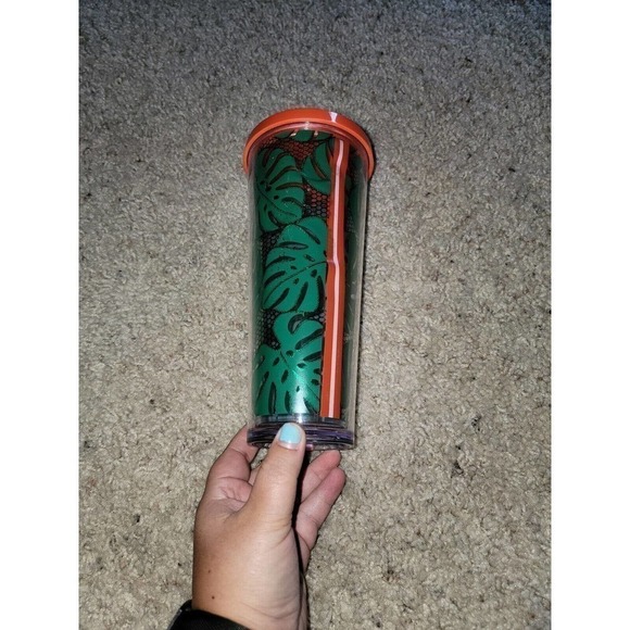 Starbucks Tropical Green Palm Banana Leaf w/Coral Venti 24oz Cold Cup - Picture 3 of 7